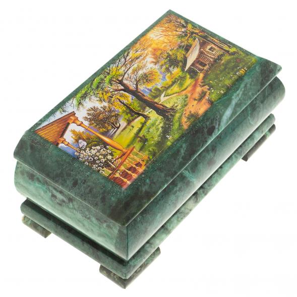 Шкатулка с иллюстрацией &amp;quot;Домик в лесу&amp;quot; камень змеевик 17,5х9,5х7,5 см 124020