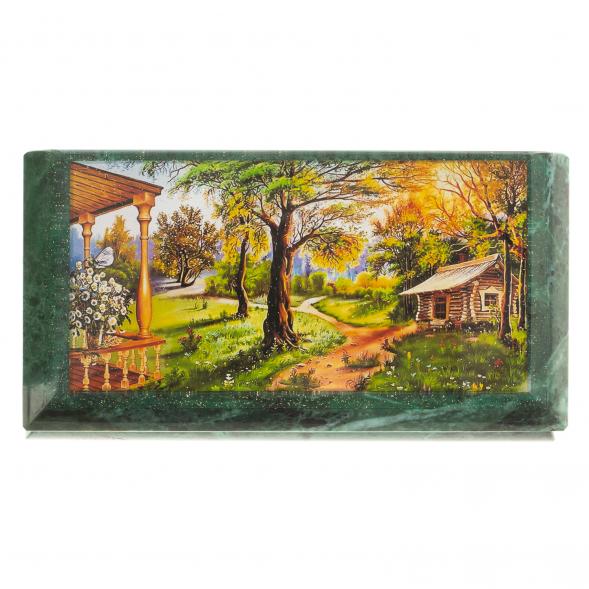 Шкатулка с иллюстрацией &amp;quot;Домик в лесу&amp;quot; камень змеевик 17,5х9,5х7,5 см 124020