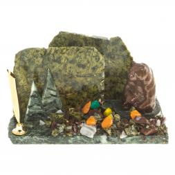 Визитница настольная &amp;quot;Мишка сидящий&amp;quot; змеевик