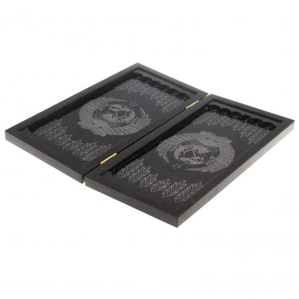 Нарды с гравировкой &amp;quot;Герб СССР / герб РФ&amp;quot; камень гранит 124587