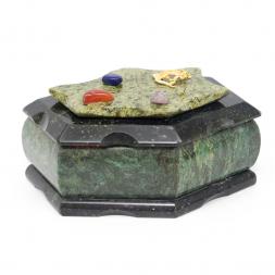 Шкатулка "Лепесток" большая змеевик 17х10х8 см