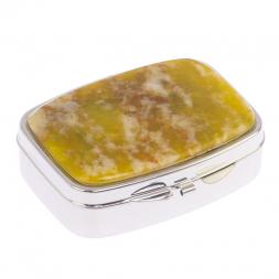 Таблетница на 2 отделения камень офит благородный цвет серебро