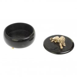 Шкатулка &amp;quot;Лев&amp;quot; из черного змеевика 15х15х12 см