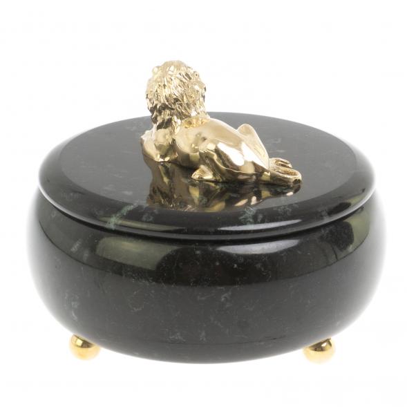 Шкатулка &amp;quot;Лев&amp;quot; из черного змеевика 15х15х12 см 127154