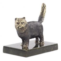 Статуэтка из бронзы на подставке из змеевика &amp;quot;Кот&amp;quot;