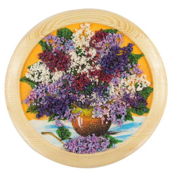 Картина &amp;quot;Сирень&amp;quot; 30х30 см  из каменной крошки на оранжевом фоне 121160