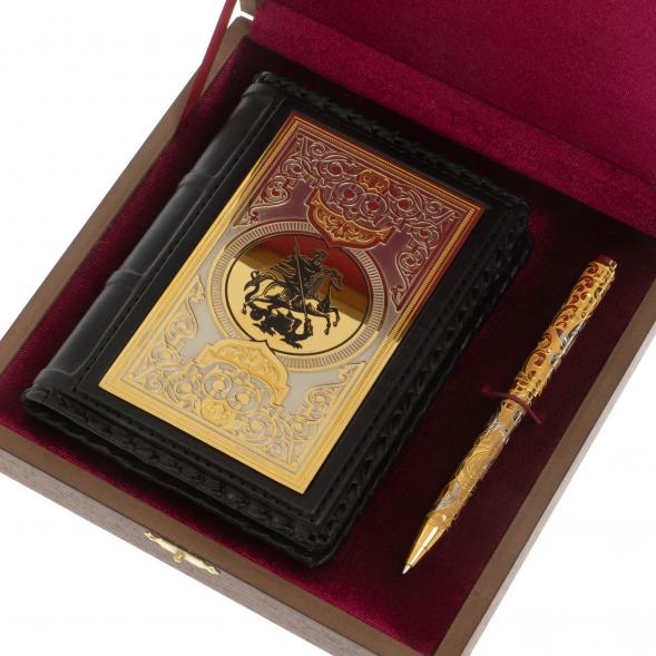 Подарочный набор &amp;quot;Георгий Победоносец&amp;quot; ежедневник и ручка с гравюрой Златоуст 129786
