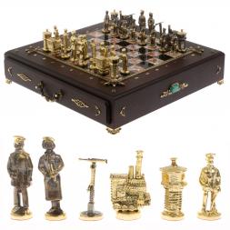 Шахматный ларец "Железнодорожники" фигуры бронза камень креноид
