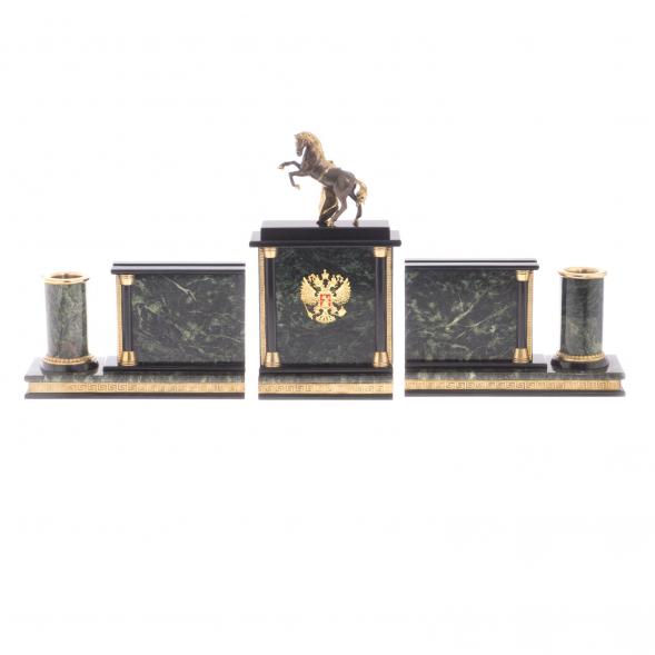 Письменный набор &amp;quot;Конь на дыбах&amp;quot; из змеевика 122211