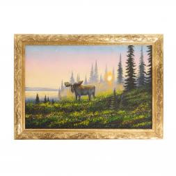 Картина из каменной крошки "Лось на рассвете у реки" багет 49х69 см