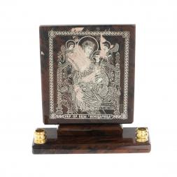 Икона настольная &amp;quot;Всецарица&amp;quot; из обсидиана с подсвечниками