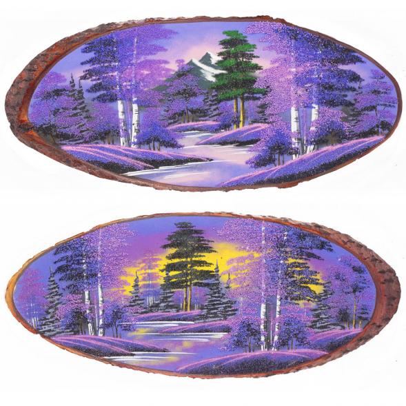 Панно на срезе дерева &amp;quot;Рассвет&amp;quot; горизонтальное 55-60 см каменная крошка 111036