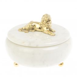 Шкатулка &amp;quot;Лев&amp;quot; из белого мрамора 15х15х12 см