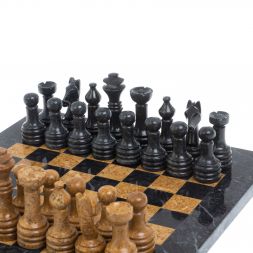 Шахматы "Шах и мат" из мрамора и ракушечника доска 25х25 см (6)