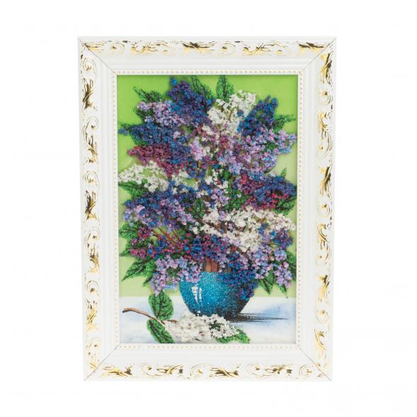 Картина из каменной крошки &amp;quot;Букет сирени&amp;quot; 20х30 см в багете зеленый фон 127946