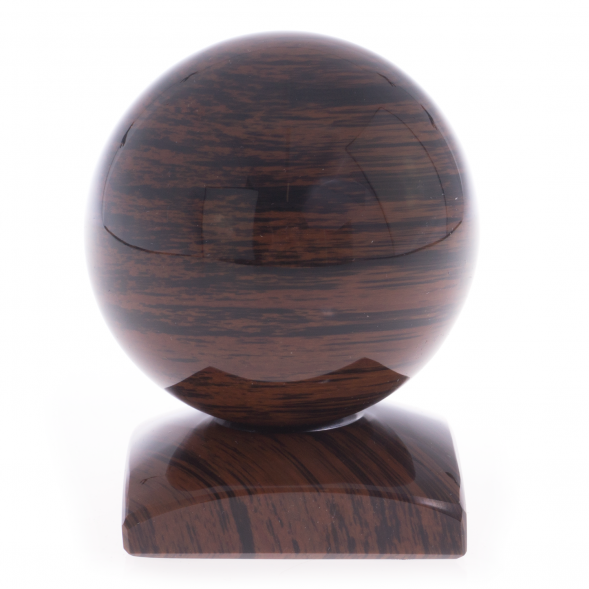 Шар из коричневого обсидиана 8 см на квадратной подставке 121987