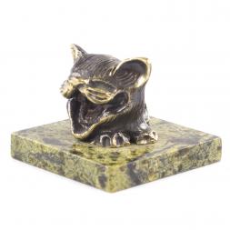 Настольная фигурка из бронзы &amp;quot;Кот улыбка&amp;quot; камень змеевик