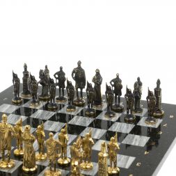 Шахматы &amp;quot;Русские&amp;quot; бронза доска 40х40 см серый мрамор змеевик