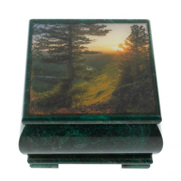 Шкатулка &amp;quot;Закат&amp;quot; из змеевика 13х13х8 см 128640