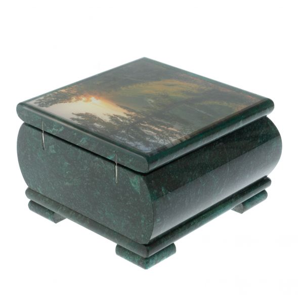 Шкатулка &amp;quot;Закат&amp;quot; из змеевика 13х13х8 см 128640