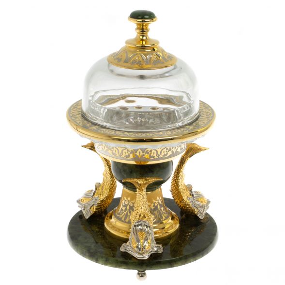 Икорница с тремя стопками &amp;quot;Три кита&amp;quot; нефрит 129319