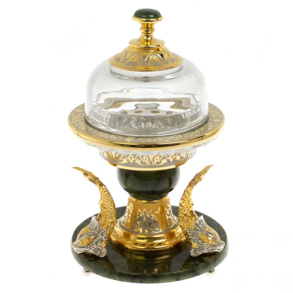 Икорница с тремя стопками &amp;quot;Три кита&amp;quot; нефрит 129319