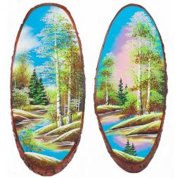 Панно на срезе дерева "Весна" вертикальное 60-65 см каменная крошка