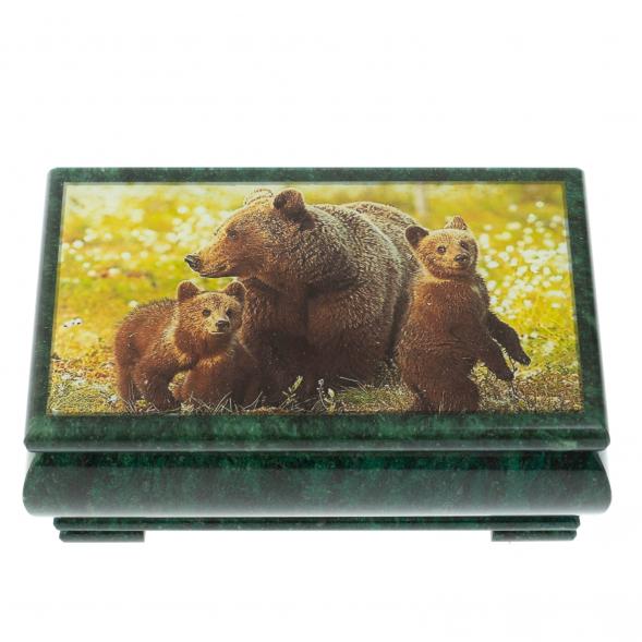 Шкатулка &amp;quot;Медведица с медвежатами&amp;quot; из змеевика 18х10х8,5 см 128423