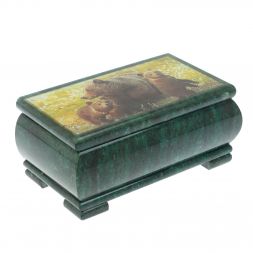 Шкатулка &amp;quot;Медведица с медвежатами&amp;quot; из змеевика 18х10х8,5 см