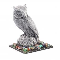 Статуэтка "Филин большой" из мрамолита на подставке из змеевика