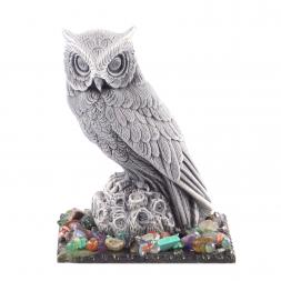 Статуэтка "Филин большой" из мрамолита на подставке из змеевика