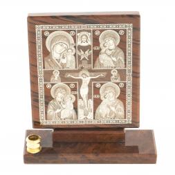 Икона настольная &amp;quot;Иконостас&amp;quot; из обсидиана с подсвечником 9х3,5х9,5 см