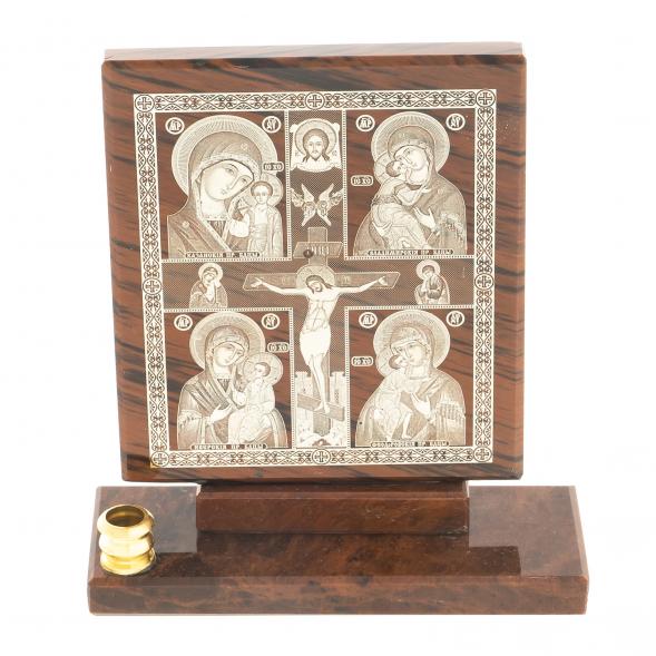 Икона настольная &amp;quot;Иконостас&amp;quot; из обсидиана с подсвечником 9х3,5х9,5 см 122901