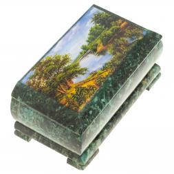 Шкатулка с иллюстрацией "Летний пейзаж" камень змеевик 17,5х9,5х7,5 см