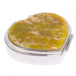 Таблетница &amp;quot;Сердце&amp;quot; на 3 отделения камень офит благородный цвет серебро