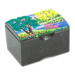 Шкатулка "Сундучок" змеевик рисунок лето 10х6,5х6,5 см