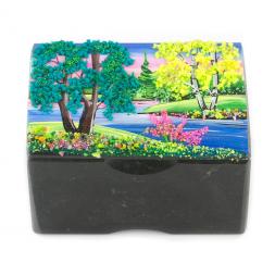 Шкатулка "Сундучок" змеевик рисунок лето 10х6,5х6,5 см