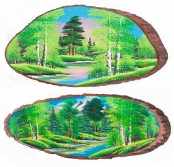 Панно на срезе дерева "Лето" горизонтальное 90-95 см каменная крошка