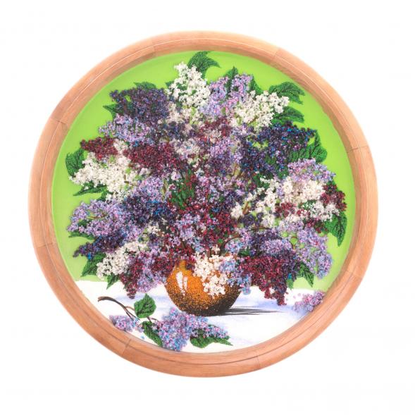 Декоративное панно на дереве &amp;quot;Сирень в горшке&amp;quot; 50 см  рисунок каменная крошка 121164