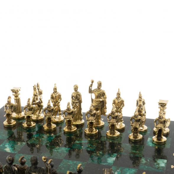 Шахматы &amp;quot;Римские&amp;quot; из бронзы и шабровского змеевика 44х44 см 129663