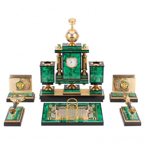 Настольный набор &amp;quot;Держава&amp;quot; камень малахит Златоуст 113265