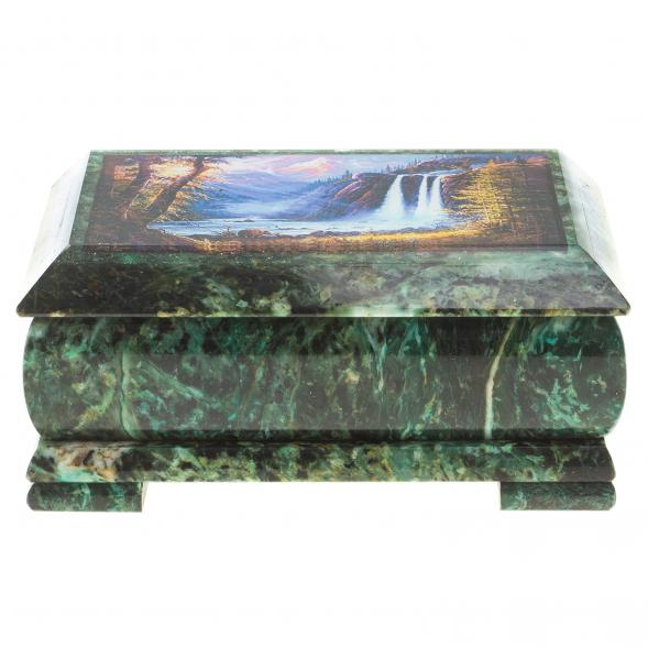 Шкатулка с иллюстрацией &amp;quot;Медведь у водопада&amp;quot; камень змеевик 17,5х9,5х7,5 см 124025