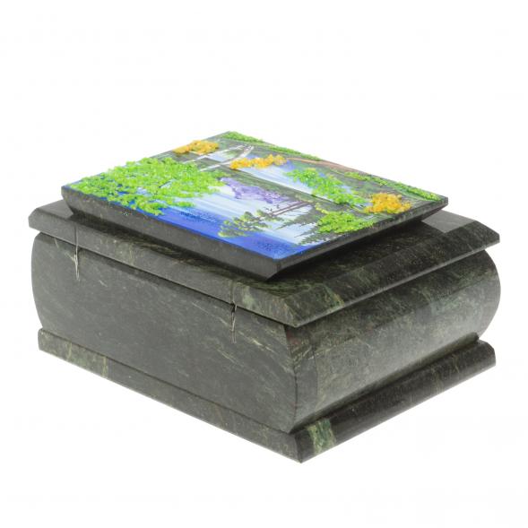 Шкатулка с рисунком &amp;quot;Лето в горах&amp;quot; из змеевика 16х12х7,5 см 127479