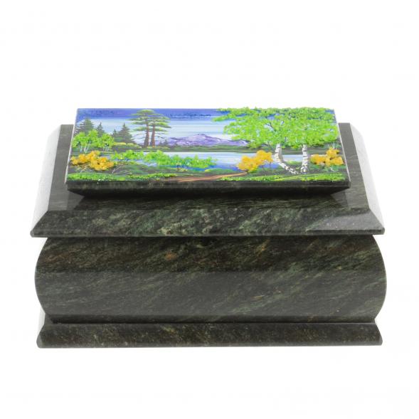 Шкатулка с рисунком &amp;quot;Лето в горах&amp;quot; из змеевика 16х12х7,5 см 127479