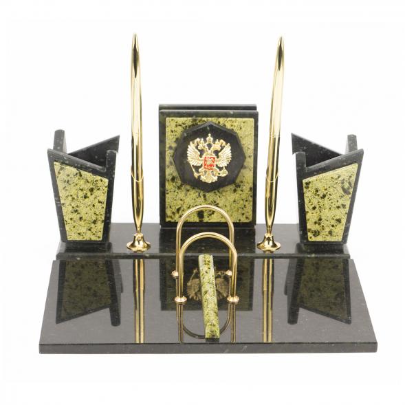 Письменный набор &amp;quot;Секретарь&amp;quot; с гербом РФ камень змеевик 118112