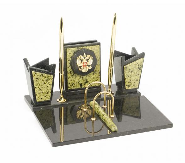 Письменный набор &amp;quot;Секретарь&amp;quot; с гербом РФ камень змеевик 118112