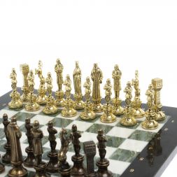 Шахматы подарочные "Ренессанс" доска 36х36 см мрамор / змеевик