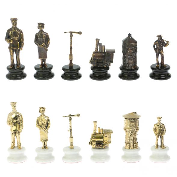 Шахматы подарочные &amp;quot;Железнодорожники&amp;quot; из бронзы и мрамора доска 48х48 см 128642