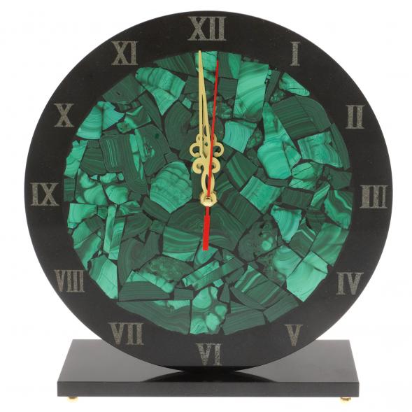 Настольные часы &amp;quot;Мозаика&amp;quot; из малахита и долерита 26х24х9 см 129664