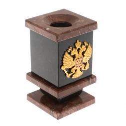 Подставка-стакан для ручек и карандашей из лемезита с Гербом РФ